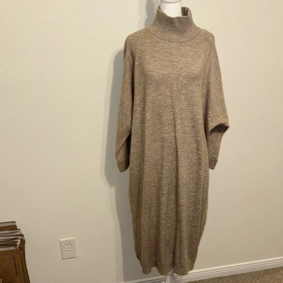 Anthropologie Saturday Sunday Soft Knit Cocoon Oversized Tan Maxi Dress Size S - Picture 3 of 9